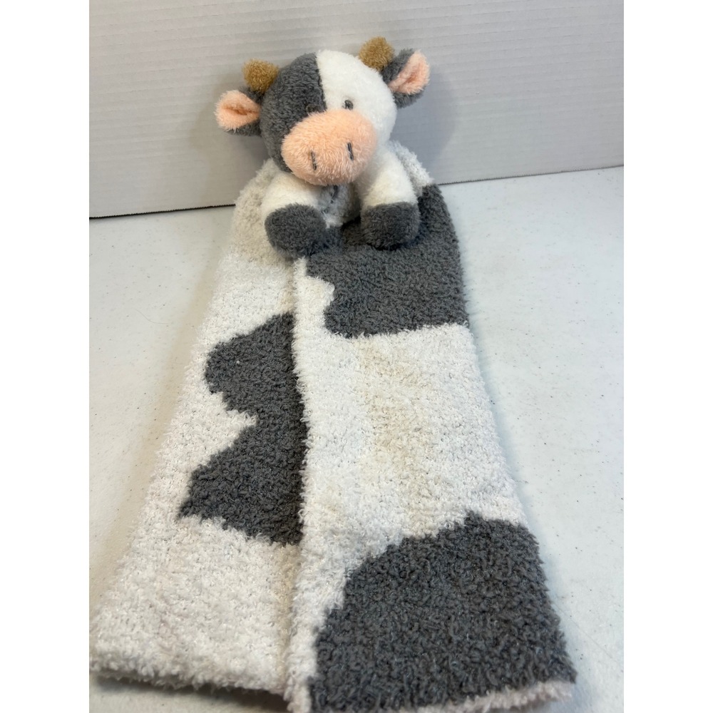 Mud Pie Gray White Cow Plush Chenille Security Blanket Lovey 18 Inch